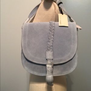 New dusty blue 100% leather tassel shoulder Bag